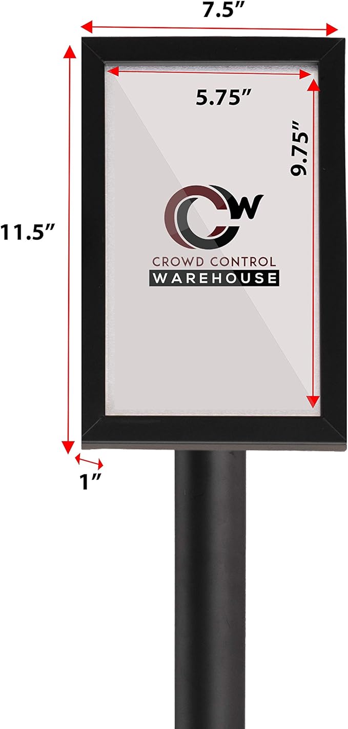 Crowd Control Warehouse Pedestal Standing Floor Sign Frame with Sloped Base, 7x11 Inch Vertical, Polished Stainless Steel