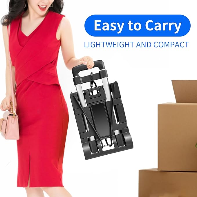 Aluminum Folding Hand Trucks,Small Folding Hand Truck Dolly with 2 Wheels,Collapsible Cart Portable Dolly,Lightweight Travel Hand Truck/Heavy Duty Moving Dolly for Airport Travel Moving Use