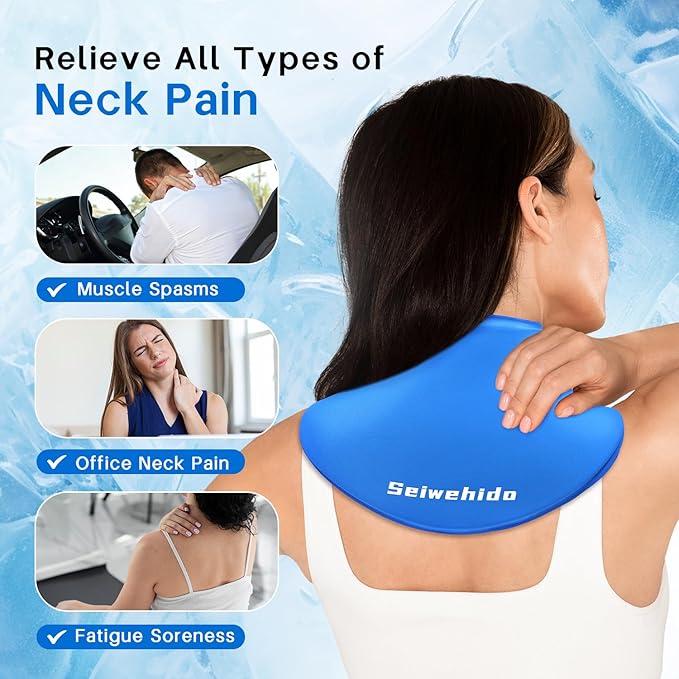 Neck Ice Pack Wrap Cooling Cervical Brace- Upgraded Reusable Hot & Cold Compress Gel Pack for Stiff Neck Shoulder Pain Relief, Swelling, Sprains, Cervical Surgery Recovery & Office Pressure