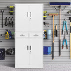 Metal Storage Cabinet, Locking Storage Cabinet with Adjustable Shelves and 2 Drawers, 16" D x 32" W x 71" H Steel Cabinets for Office, Garage, Home, Classroom, Utility Room(White)