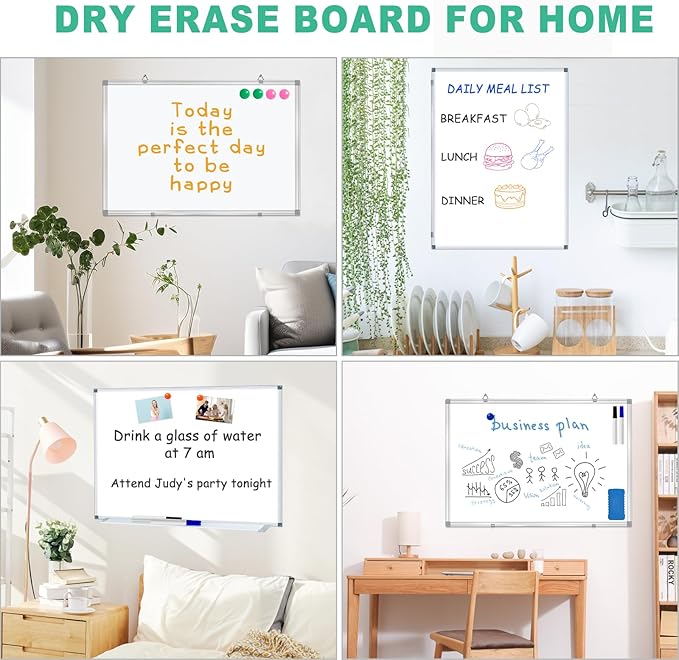 H-Qprobd 3' x 2' Whiteboard Dry Erase White Board for Wall 36x24 (2pcs) Magnetic Boards for Office Classroom & Home, Small Wall Whiteboard Including 6 Markers, 20 Magnets, 2 Erasers