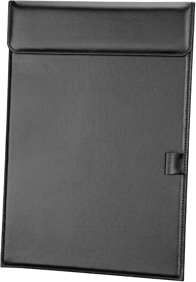 KINGFOM PU Leather Hardboard Office Clipboard, Magnetic Clip A4 Letter Size Clip Boards with Pen Holder for Nurses, Students, Teacher Black 2 Pack