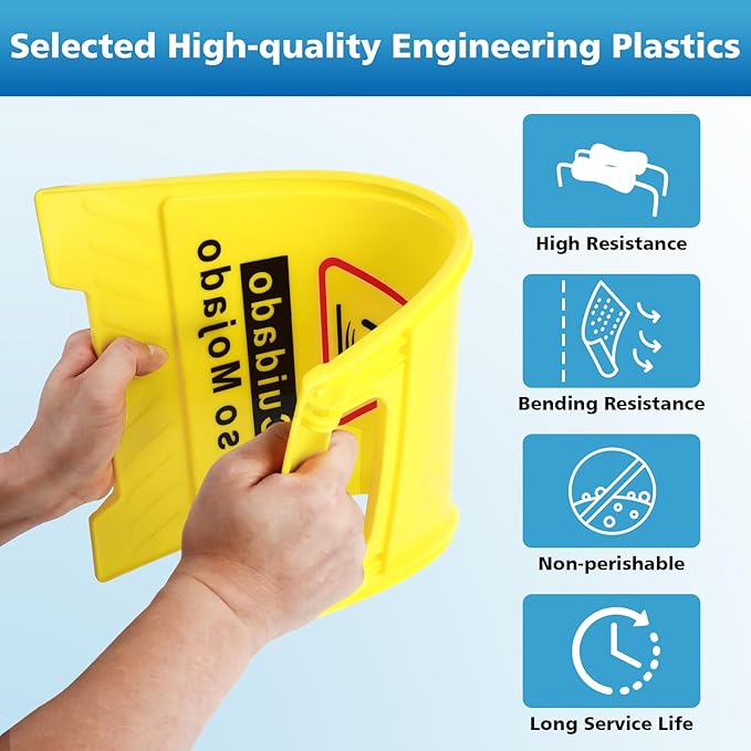 8-Pack Caution Wet Floor Sign,17.5" Height,Bright Yellow Double-Sided Folding A-Shaped Frame Design, Bilingual Caution Message