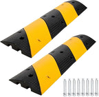 3.3 FT Heavy Duty Rubber Speed Bump 2-Pack, Driveway Cable Protector Ramp with Installation Bolts for Parking Lots, Garage & Gravel Roads