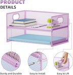 Marbrasse 2 Tier Paper Organizer Letter Tray, Mesh File Organizer with Handle, Paper Sorter Desk Organizer for Home Office Supplies - 2P Purple