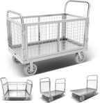 Platform Truck Cart with Cage, 6-in-1 Flatbed Utility Carts, Foldable Heavy Duty Push Cart Dolly W/Swivel Wheel, Rmovable Side, 1800lbs Capacity, 39"x24" Hand Truck for Groceries, Garage, Warehouse