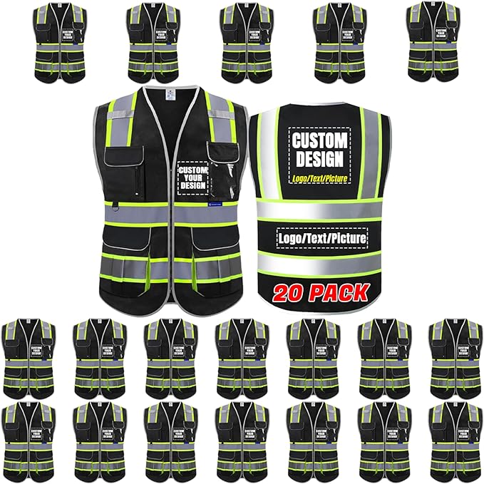 BeautyWill Custom Logo 10 Pockets Safety Vest Class2 ANSI Certified High Visibility Reflective Vest