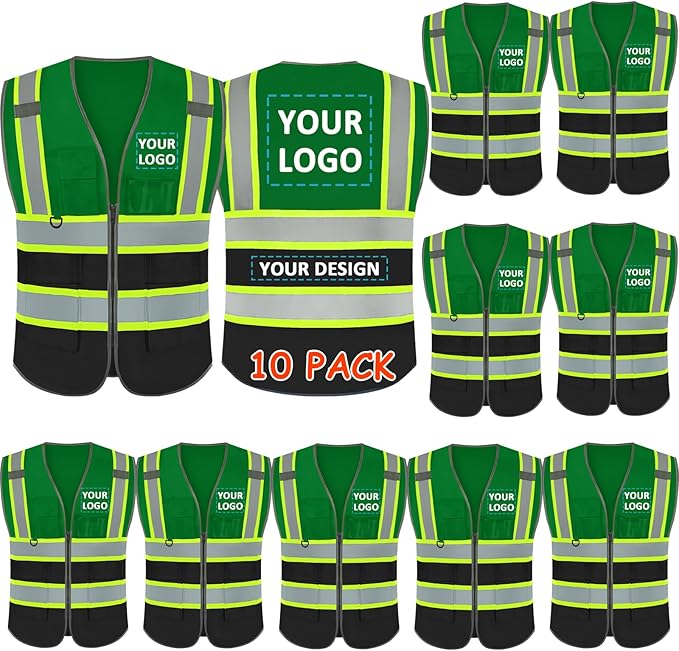 BeautyWill Custom Logo 10/20 Pack Safety Vest Class2 High Visibility Vest with Pockets Breathable Construction Vest Bulk