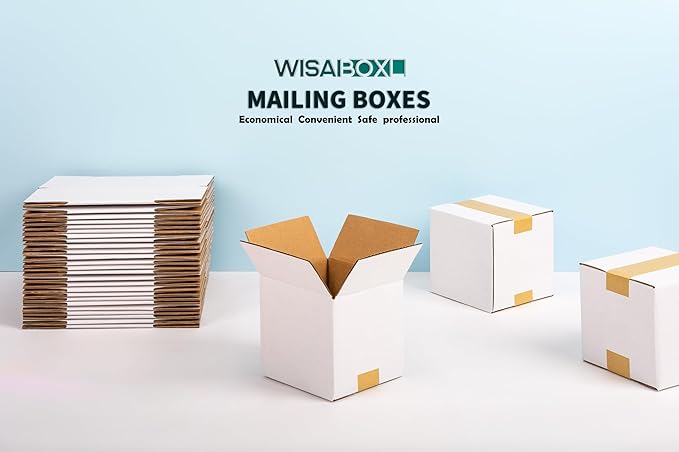 4x4x4 inch White Shipping Boxes, Corrugated Cardboard Small Boxes for Business Mailing, Packing, Moving, Storage, 25 Pack