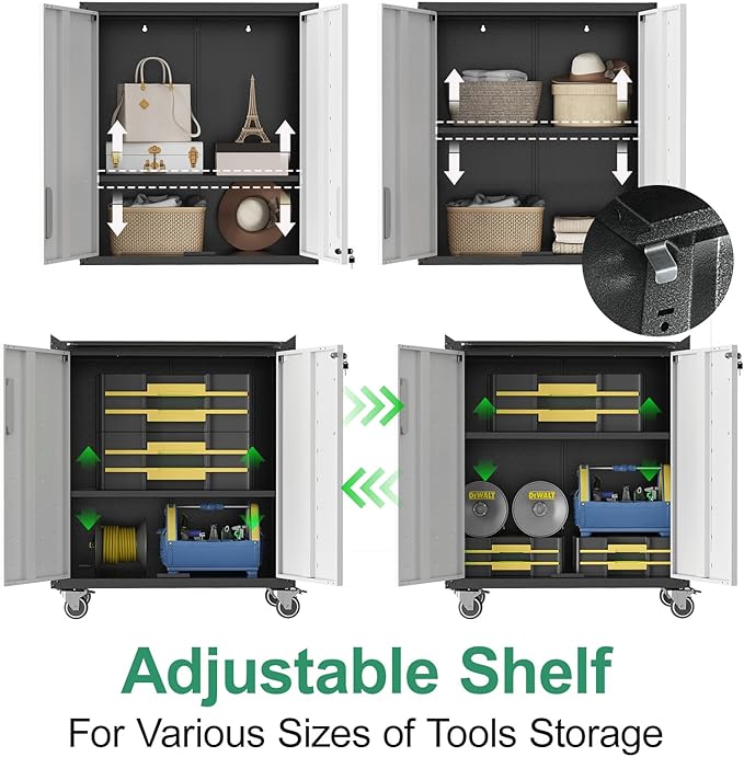 Metal Tool Cabinet,Garage Storage Cabinet System,Wall Cabinet & Locking Rolling Tool Cabinet with Doors and Adjustable Shelves,Steel Tool Cabinets for Home (6 Pcs-StyleA, Black & Grey)