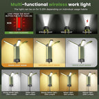 Rechargeable Led Work Light with Stand: Cordless Camping Light Kit 3 Page Head 500/1000/2000 Lumen 3500/6500K - Dimmable 6AH Camp Lights with Detachable Tripod,Hooks and Carrying Bag(Green-S)