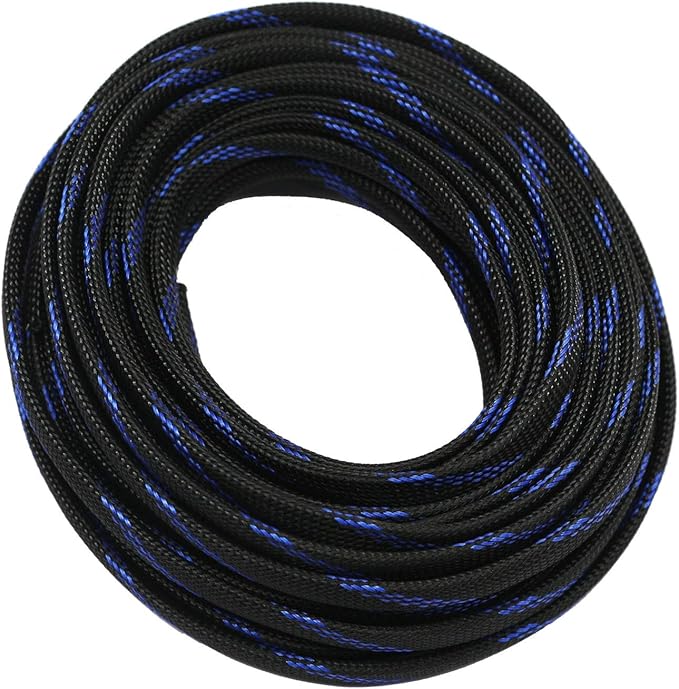 30ft PET Expandable Sleeving Wire Cable Sleeve (1/6", Steel Blue&Black)
