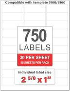 Perfect Peel Printable Address Labels, 1" x 2-5/8" Customizable Stickers, White, 750 Blank Mailing Labels, Great for Mailing, Shipping, and More (Compatible with 8160)