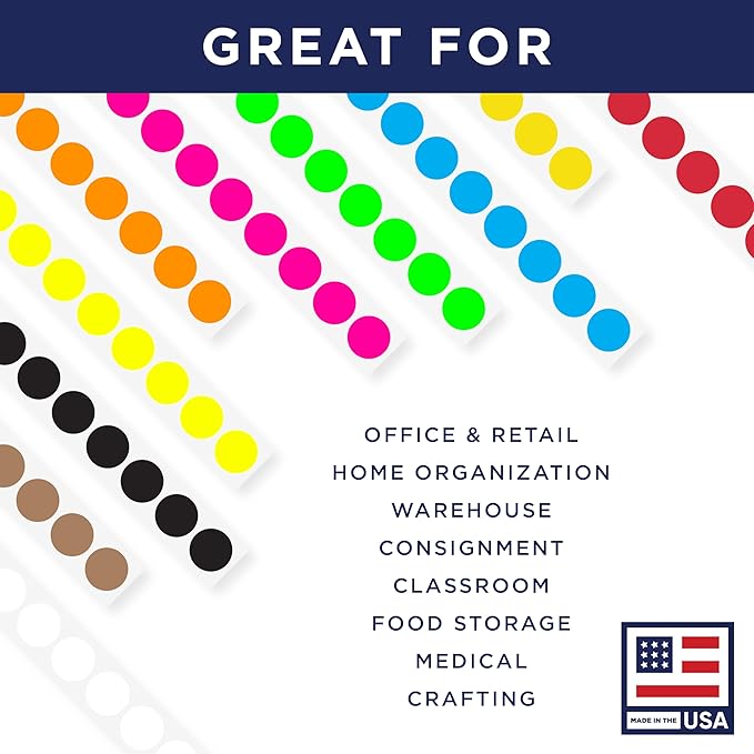 Black 1-Inch Circle Dot Stickers – 1,000 Round Strong Adhesive Labels per Roll, Colored Stickers for Garage Sale Price Tags, Classroom, Inventory, Office & Yard Sale Supplies, Made in USA
