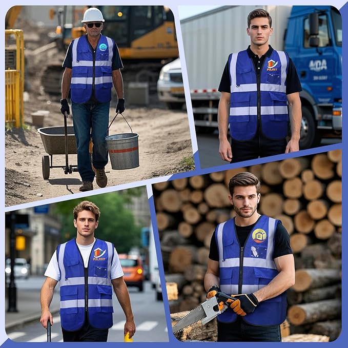 BeautyWill Custom Safety Vest Customized Logo Class 2 High Visibility Reflective Vest with Pockets Construction workwear