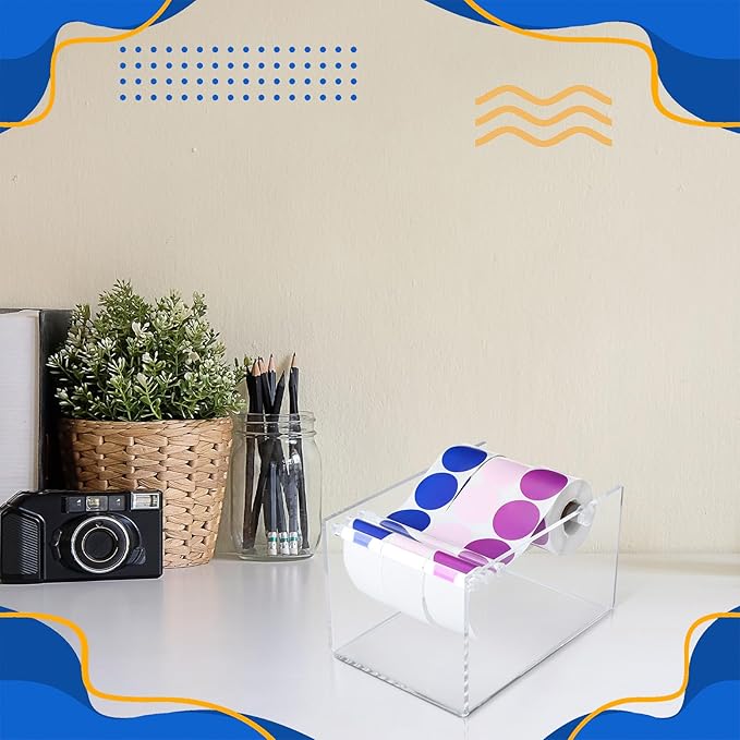 1 Pcs Adjustable Label Dispenser 3 Disks Sticker Roll Holder Sticker Dispenser Label Roll Holder Acrylic Tape Organizer Stand for Office Home Desktop(Transparent)