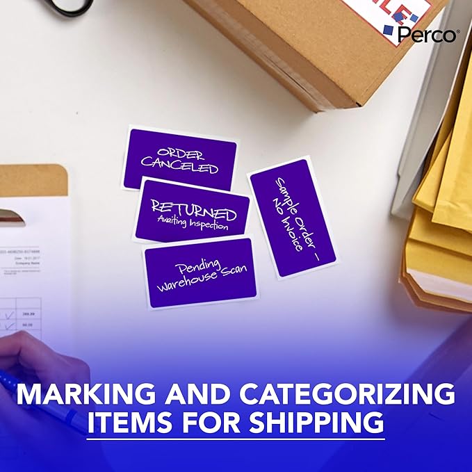 Perco Purple 3x5 Inch Perforated Sticker Labels — 150 Stickers/Roll — with Permanent Adhesive for Inventory Management, Color Coding, Moving Boxes, Retail, Organizing, Crafting & More — Made in USA