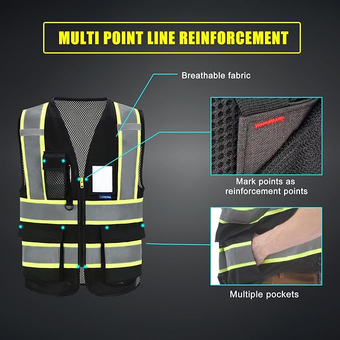 AYKRM 11 color High Vis Reflective Safety Vest for Women Men Security Pocket Zipper