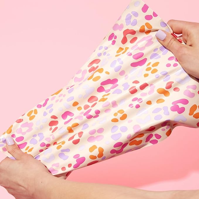 6x9 Designer Poly Mailer 100 Pack Heavy Duty Waterproof Self Seal Shipping Bags for Small Business Large Mailing Envelopes Bulk Tear Resistant Cute Packaging Preppy Leopard