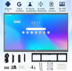 JAV Smart Board Interactive Whiteboard for Classroom Office Home, 4K UHD 8+128GB Touchscreen Smartboard with Built-in EDLA Licensed Android OS & Open App Ecosystem, Wi-Fi & Bluetooth