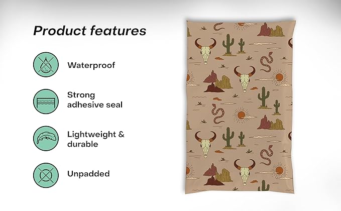 6x9 Poly Mailers – Western Boho – Waterproof, Tear-Resistant Shipping Bags with Adhesive Seal – 200 Pack – Package Mint