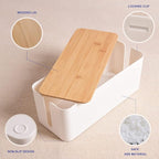 Cable Management Box - Wooden Style Cord Organizer Box to Hide Wires & Power Strips | Desk Computer Cable Organizer Box | Safe ABS Material | 12.6" (L) x 5.3" (W) 4.9" (H) | for Home & Office - White