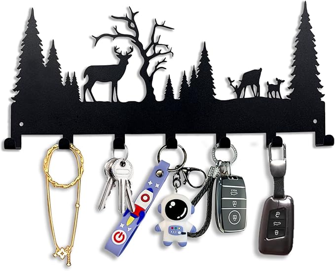 Wall Mounted Key Rack | Metal Key Rack Hook Organizer | Metal Key Organizer with 7 Hooks Wall Decoration for Front Door, Hallway, Kitchen, Office