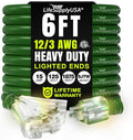 6ft Outdoor/Indoor Extension Cord 3-Outlet 12/3 Gauge Extra Heavy Duty ETL Listed, 3 Prong SJTW, Waterproof, Flexible Cold-Resistant Long Power Cord,15A 125V 1875W, Green by LifeSupplyUSA