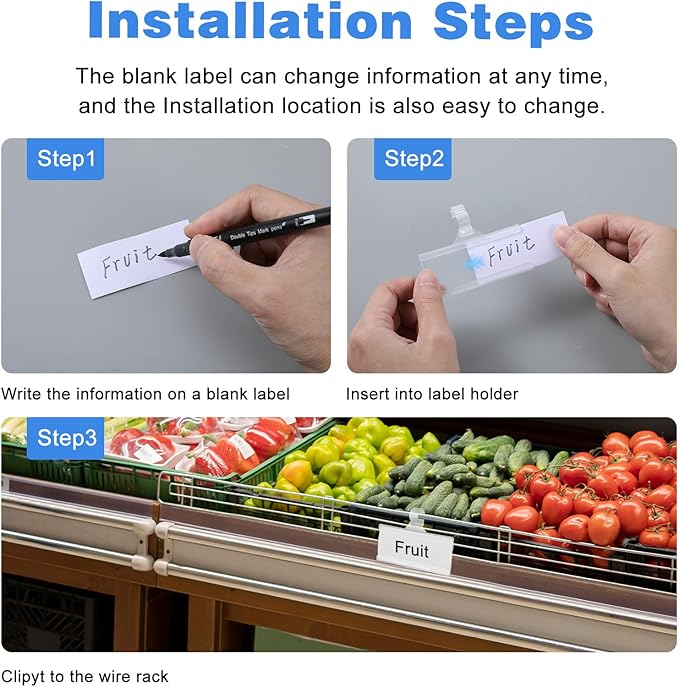 150 Pcs Clear Plastic Wire Shelf Label Holders, Reusable Price Tag Display with Snap Lock, Shelf Tags for Supermarket, Retail, Pantry, 3" x 1.4"