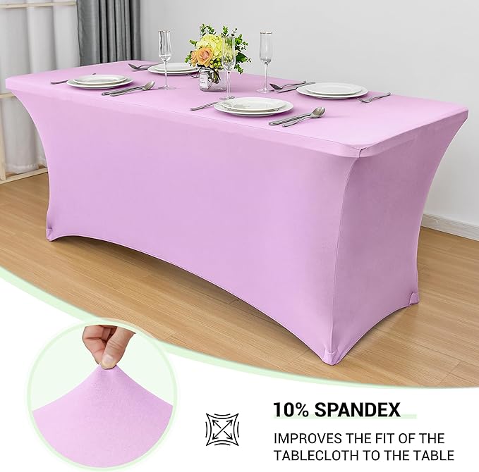 Obstal 6 Pack Stretch Spandex Table Covers for 6 Foot Tables - 6 FT Universal Rectangular Fitted Tablecloth Protector for Wedding, Banquet, Party, 72 Length x 30 Width x 30 Height Inches, Light Purple