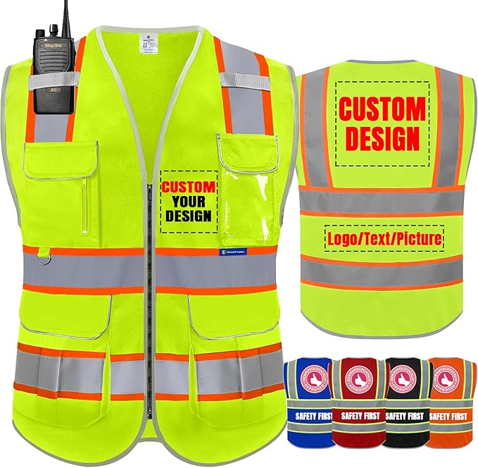 BeautyWill Custom Logo 10 Pockets Safety Vest Class2 ANSI Certified High Visibility Reflective Vest