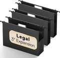 Plastic Legal Hanging File Folders Extra Capacity,3" Expanding Pocket Legal Size,Expandable Large Black Hanging Folders with Tabs,Heavy Duty Filing Cabinet Folder for Bulky Files,6 Pack