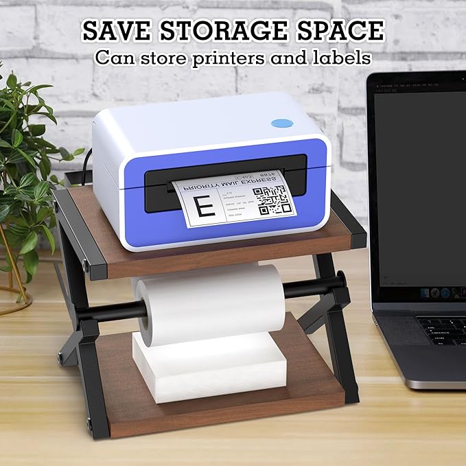 Alyoen Label Holder for Rolls and Fan-Fold Labels, Thermal Shipping Label Holder for Thermal Printer, Desktop Label Printer Accessory Supplies for Home, Office, Small Business (Black + Gray)