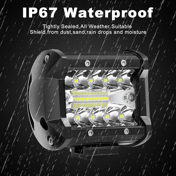 8PCS LED Pods, 4 Inch 60W Light Bar, 4PCS Spot Flood Combo Off Road Triple Row Work 6000LM Driving Fog Lamps for Pickup Truck Jeep ATV UTV SUV Boat Light, 8 Pack White Lights