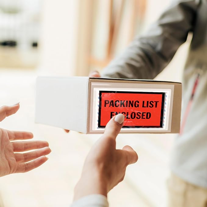 ABC Packing List Enclosed Pouches 5 x 9.5 Inch. 1000 Pack Clear, Red & Black 2 Mil Polyethylene Slip Envelope Pouches. Self Seal Packing List Envelopes. Packing List Invoice Enclosed Envelopes