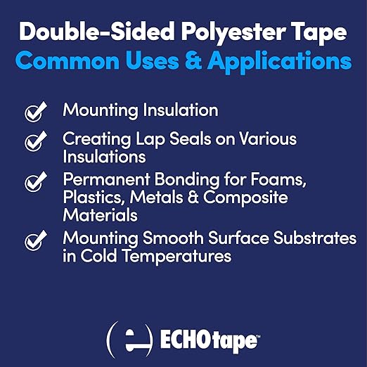 ECHOtape DC-M194A | Double-Sided Polyester Tape | Clear Thin Tape | All Weather/Cold Weather Tape | Insulation Mounting Tape | Contractor Tape | Superior Holding Power | 1.41 in x 60 yd