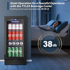 Tylza 15 Inch Beverage Refrigerator, Under Counter/Freestanding Drink Fridge, 130 Cans Beverage Cooler with Glass Door, Reversible Door, Low Noise, Quick Cooling - for Beer, Soda, ETC, Black
