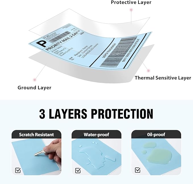4"x6" Blue Direct Thermal Labels, 500 Fanfold Shipping & Address Label Paper, Self-Adhesive Stickers for Thermal Printer, 1 Stack