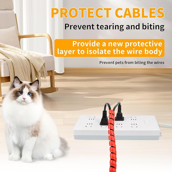 Spiral Cable Wrap, 16.4ft, 33ft Wire Protection Sleeve Cover Cable Organizer Pipe Flexible Spiral Wrap Winding Tube Prevent Cat from Chewing Cables (Red, 10mm (3/8")-33ft)
