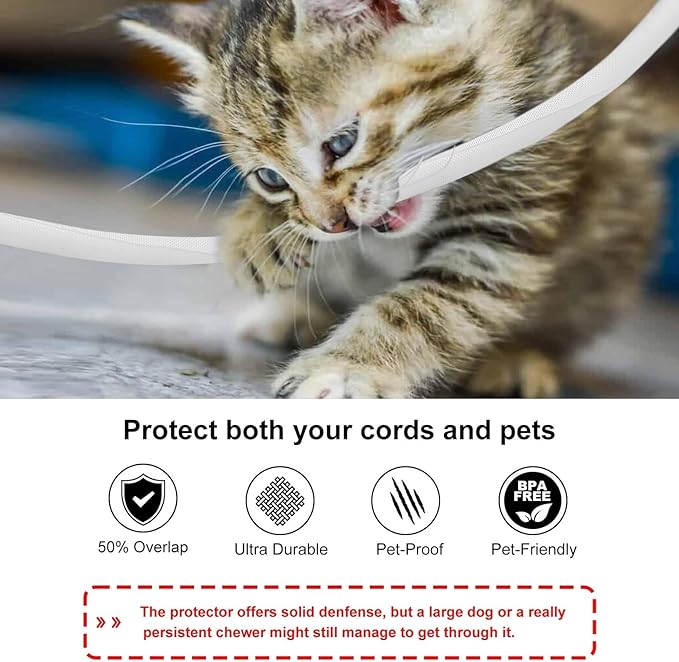 Secbolt Cord Protectors from Pets No Chew, 10ft - 1/2 inch Ultra Durable Cord Covers for Pets, Bite-Resistant Cable and Wire Protector for Cats, Dogs, Rabbits - White