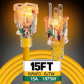 Lighted End Heavy Duty Outdoor Extension Cord Waterproof -16AWG, 3 Prong, 15A, 1875W, Flexible Yellow Power Extension Cord for Outsides, 15ft