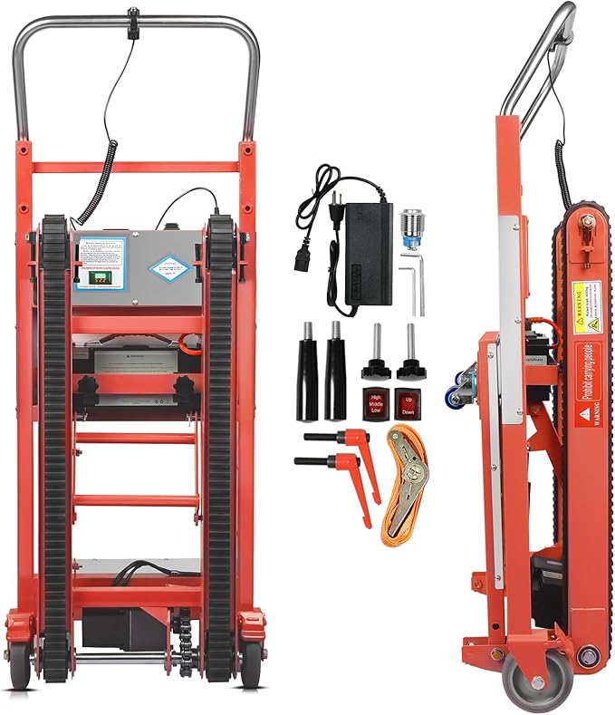 1250W Electric Stair Climbing Dolly - 900lbs Capacity, 3-Mode Folding Hand Truck W/Telescopic Handle, Non-Slip Wheels for Moving Furniture, Appliances (Orange)
