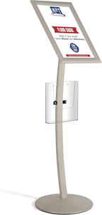 M&T Displays Curved Menu Board, 11x17 Inch Pedestal Sign Holder with 8.5x11 Inch Brochure Holder White Pearlic Floor Standing Aluminum Front Loading Easy Open Poster Message Advertisement Post