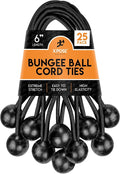 Xpose Safety Bungee Ball Cords 6" 25 Pack Heavy Duty Black Stretch Rope with Ball Ties for Canopies, Tarps, Walls, Cable Organization