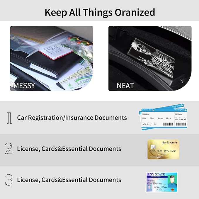 Car Registration and Insurance Holder, Leather Car Glove Box Organizer, Cool Car Accessories for ID, Driver's License Cards & Essential Document,Business Cards,Men&WomenRock Skeleton