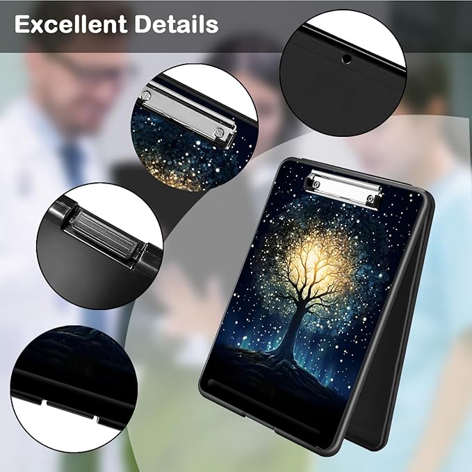 Clipboard with Storage,Office Supplies Nursing Clipboards Folder with Pen Holder Plastic Foldable Clip Board with Storage for Nurse Teacher,Galaxy Tree