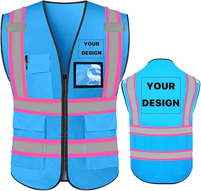 YOWESHOP High Reflective Visibility Safety Vest Custom Your Logo Safety Workwear with Reflective Strips and Front Zipper