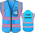 YOWESHOP High Reflective Visibility Safety Vest Custom Your Logo Safety Workwear with Reflective Strips and Front Zipper