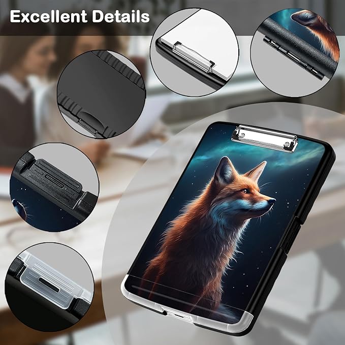 Clipboard with Storage,Office Supplies Nursing Clipboards Folder with Pen Holder Plastic Storage ClipBoard Foldable for Teacher Nurse,Galaxy Fox