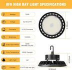 UFO LED High Bay Light 100W 8Pack, High Bay LED Shop Lights 14,000LM Dimmable, 6' Cable with US Plug, Hanging Hook, Safe Rope, High Bay LED Light for Warehouse Factory Barn Shop
